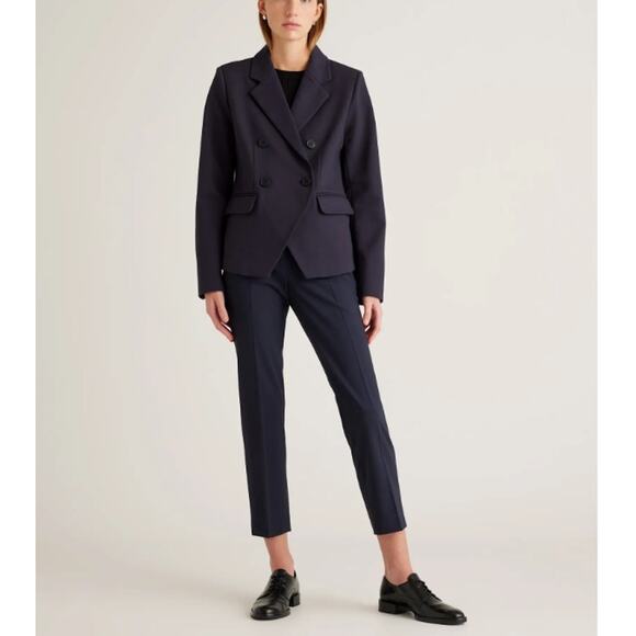 Quince Women's Navy Ultra Stretch Ponte Double Breasted Blazer Size S - Picture 12 of 13